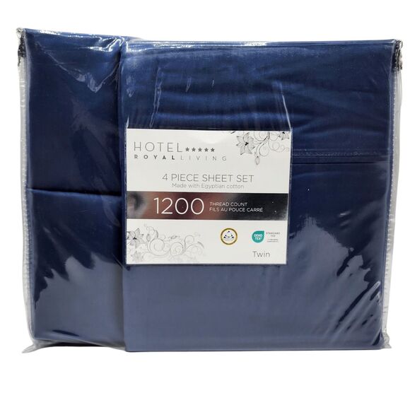 Hotel Royal Living Twin Navy Blue Sheet Set x4 1200 Thread Count Egyptian Cotton - Picture 8 of 8